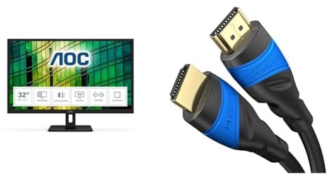 AOC Q32E2N - 32 Inch QHD Monitor, 75Hz, 4ms, IPS, Speakers, FlickerFree, LowBlue Light & HDMI Cable 4K – 5m – with A.I.S Shielding – Designed in Germany (supports all HDMI devices like PS5)