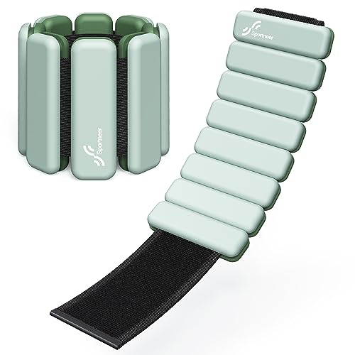 Sportneer Tragbare Gewichtsmanschetten – 2er-Set (Jeweils 0,5 kg & 1 kg) für Damen und Herren, Knöchelgewicht Set für Yoga, Tanz, Aerobic, Laufen, Gehen (Kühler Matcha)