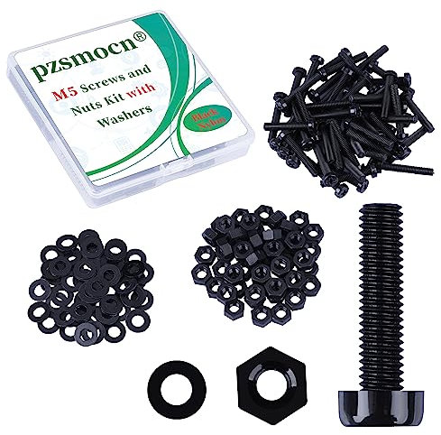 Pzsmocn 150 Pièces/50 Ensembles M5*30 mm en Plastique Nylon Noir Croix Tête Ronde Vis Écrou Hexagonal Combinaison Kit avec Rondelle Isolante Taille Standard, pour Bricolage, Assemblage Électronique.