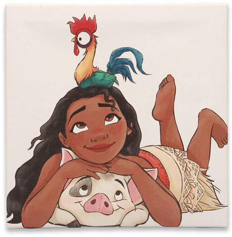 Disney Moana, Pua und Hei Hei Galerie Leinwand-Wanddekoration, bezaubernde Moana-Wandkunst für Kinderzimmer oder Spielzimmer