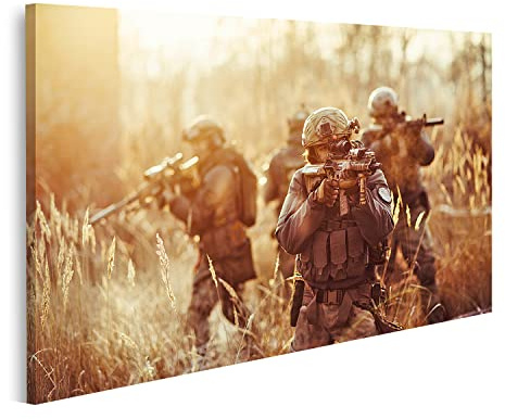 islandburner Bild auf Leinwand Soldaten Waffen Feld Ranger Gewehr Zielscheibe Bilder Wandbilder Poster ABWE-1P