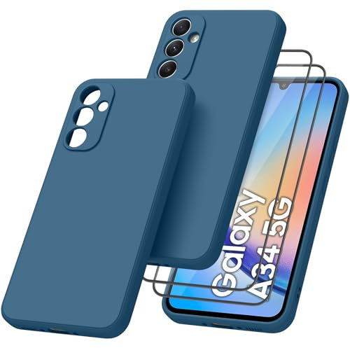 Tobfit Custodia per Samsung Galaxy A34 5G,【1 Custodia + 2 Vetro Temperato】per Samsung Galaxy A34 5G, Custodia in Silicone Protezione Cover per Samsung A34 5G con Pellicola Proteggi Schermo