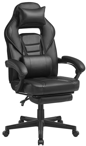 SONGMICS Bürostuhl, Schreibtischstuhl, ausziehbare Fußstütze, Kopfkissen, Lendenkissen, höhenverstellbar, ergonomisch, neigbare Rückenlehne, bis 150 kg belastbar, tintenschwarz OBG073B05