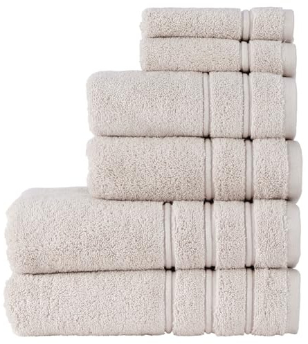 Christy Antalya Large Bath Towels | Set of 6 | 100% Turkish Cotton | 600GSM | Soft Plush Luxury Towel Set | 2 Bath Towels 2 Hand Towels 2 Face Cloths | Quick Dry | Pumice Beige