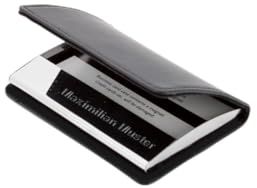 Diamandi Schwarzes Visitenkartenetui mit Gravur - Leder, Edelstahl und Magnet - personalisiert mit Wunsch-Text oder Name