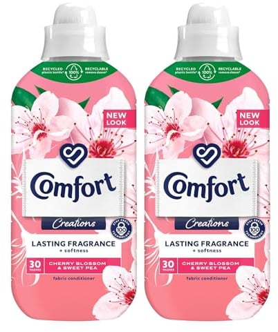 Comfort Creation Concentrated Fabric Conditioner with 100 Days of Long Lasting Fragrance and Softness Intense Liquid Fabric Softener 30 Washes, 900 ml (Cherry Blossom& Sweet Pea, Buy 2)