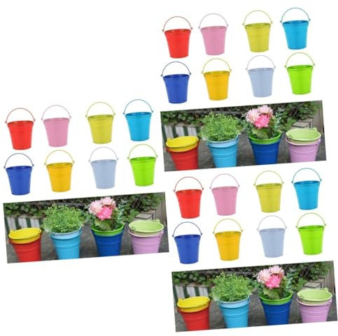 Sosoport 24 STK khimar Hijab Wall garnische balkonfächer balkonmö gartenteppich blumentopfhalter blumrntopf Bucket Metall tub blumenbank für draußen Mini Kleiner Blumenkübel Blecheimer Vase