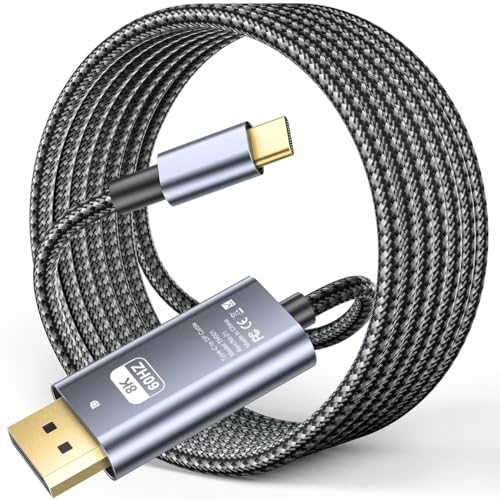 APCUWCQ USB C auf DisplayPort Kabel 2M 8K@60Hz 30Hz 4K@240Hz 144Hz HDR VRR Thunderbolt 4 3 DP1.4 Kabel kompatibel mit iPhone 15 MacBook Pro Air M1 M2 iPad Pro Air 5 Surface Pro 8 Galaxy S23 S22