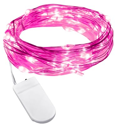 cshare LED Fairy Lights Battery Operated, 2M 20LED 1Pack Mini String Lights IP65 Waterproof Silver Wire Lights for Jars, Christmas, Halloween, Bottles, Bedroom in/Outdoor Decoration(Pink)