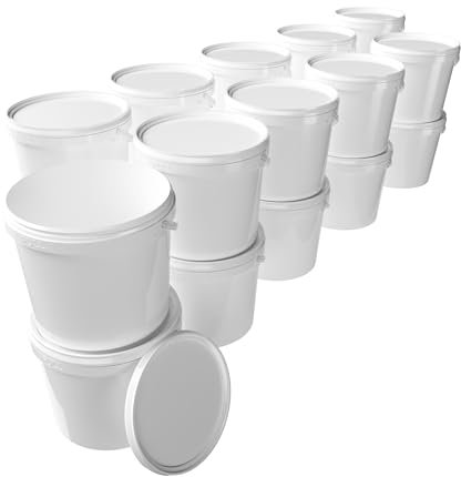50x Eimer mit Deckel 5l Weiß Rund | Kunststoff Lebensmittelecht, luftdicht und stabil | Leer Eimer mit Griff und Deckel für Lebensmittel Chemie Waschpulver Klebstoffe geeignet
