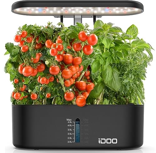 iDOO Sistemi di Coltivazione idroponici, Timer Auto, Lampada LED per Piante, 10 pods Smart Garden Indoor, Set di germinazioni, Regolabile in Altezza, Allarme per Mancanza di Acqua
