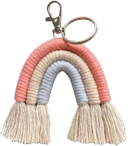 Enyolidimk Fahou Weben Regenbogen Schlüsselanhänger Schlüsselhalter Schlüsselanhänger Makramee Tasche Charm Auto Hängend Schlüsselanhänger Auto Schlüsselanhänger, rose, 1