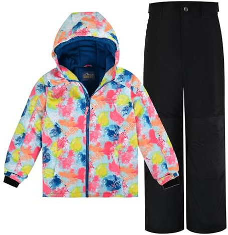 NORDOIS Tuta da neve da ragazza, impermeabile, antivento e calda, per bambini, con cappuccio, per sport all'aria aperta, alpinismo, sci, fiore, 164/176 cm