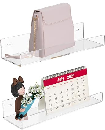 Hexsonhoma 30cm Klare Acryl Wand Regal 2-Packung, Tranparent Perspex schwimmende Regale, Acryl Regal für Schlafzimmer, Wohnzimmer, Esszimmer, Küche, Badezimmer, Esszimmer
