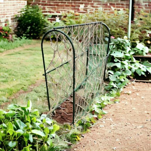 EAZILIFE Garden Pea Hoop Arched Support Frame with Natural Jute Netting 100 cm Wide x 34 cm Deep x 100 cm High Green