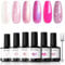 Modelones Smalto UV per unghie in gel UV 6 colori, bianco e rosa, serie glitter per l'estate, Soak Off Nail Polish French Manicure fai da te, 7 ml