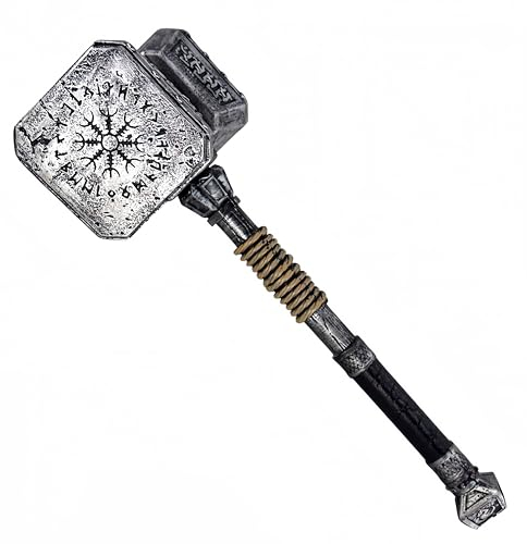 LOOYAR Viking Thunder Hammer Prop - Lightweight PU Foam, Medium, Black Iron, Detachable Head & Handle, Adult, Costume Prop