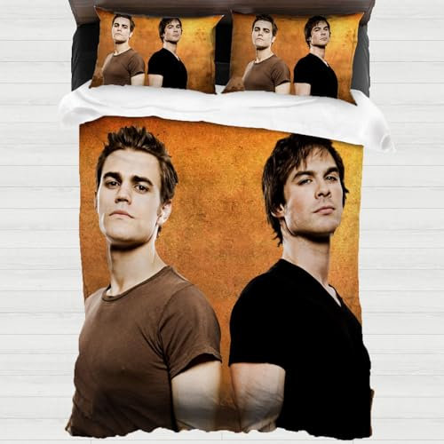 XYOK The Vampire Diaries Bettwäsche-Set 135x200cm - 3-teilig Mit Reißverschluss, 3D Druck Bettbezug und Kissenbezüge, Kinder Fanartikel (Vampire)