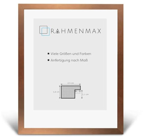 RahmenMax Skane Bilderrahmen Posterrahmen 50x70 cm Standard Formate Kupfer Dekor RW Weiss Kunstglas klar