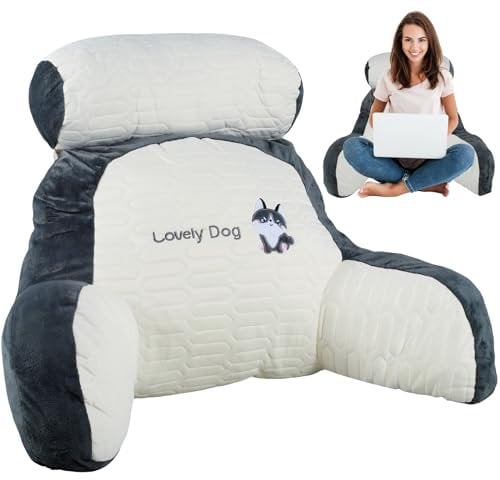 RHAIQBVC Almohada de lectura para cama, cómodo cojín de lectura, soporte de espalda con brazo, multifuncional, desmontable, lavable, almohada de apoyo para leer, relajarse, ver la televisión