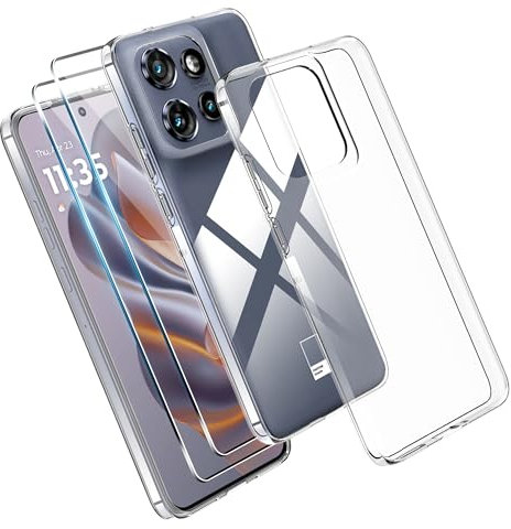 Effcotuo Custodia per Motorola Moto Edge 50 NEO Cover con 2 Pellicola Protettiva Vetro Temperato Case Trasparente Protettiva in Silicone TPU Custodia