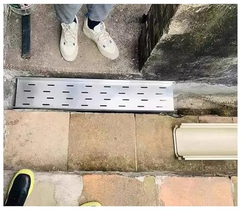 Canaleta de Drenaje Drenaje De Zanja Subterráneo Para Patio/ Jardín/ Terraza/ Camino, Kit De Drenaje De Canal Exterior Con Rejilla Metálica, Zanja De Drenaje De Alcantarillado Profundo(100x15x15cm)