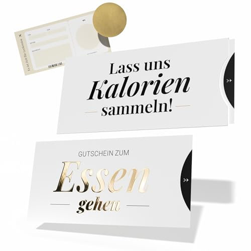 Creatastic - Gutschein essen gehen, Hülle, Karte mit Golddruck, Rubbelaufkleber, Restaurant Gutschein Restaurantbesuch, Gutscheine zum selber ausfüllen, DIN Lang