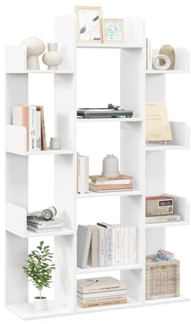 RELAX4LIFE Libreria ad Albero Autoportante, Organizzatore da Angolo con 13 Ripiani Aperti, Scaffale Cubo Decorativo per Soggiorno, Studio, Ufficio, Alto 141 cm (BIANCO)