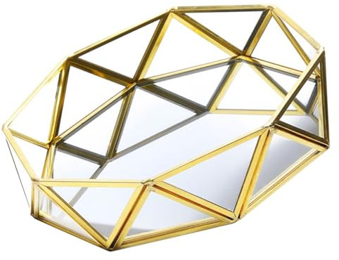 Hohopeti Spiegel-schmucktablett Geometrisches Glas Vintage- Make-up-organizer Parfüm-organizer Kommode-tabletts Künstlerisches Handwerk