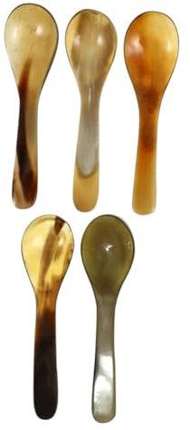 Garneck 5pcs Natural Ox Horn Spoons for Coffee Bar Espresso Tea Sturdy Horn Spoons Short Handle for Honey Desserts