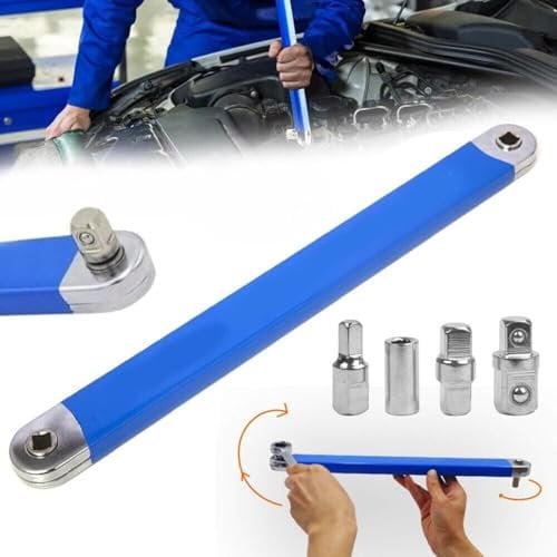 enjoydeal Professional Impact Ready Offset Extension Wrench, Tight Reach Extension Wrench Set with 4 Drive Adapters Extension Bar Handle