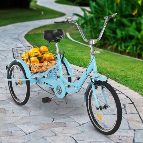 GramStudio Einkaufsdreirad Faltbares Dreiräder mit Einkaufskorb,Dreirad für Erwachsene 3 Rad Fahrrad Cargo-Bike für 1.55-1.75m Männer, Frauen, ältere Menschen und Erwachsene