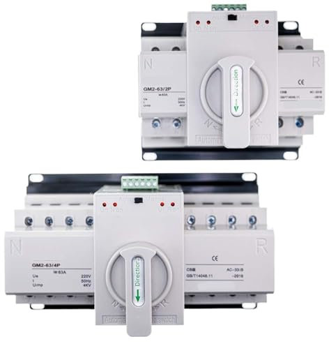 Salvavita Riarmo Automatico Interruttore di trasferimento automatico a doppia alimentazione ATS 2P/3P/4P 63A AC230V 50/60Hz Interruttori automatici di commutazione automatica/manuale Differenziale Ria
