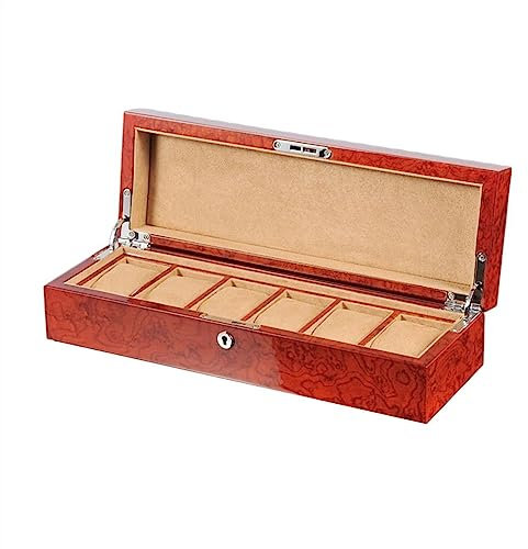WANGHAI-666 Uhrenbox Luxuriöse und Exquisite Holzuhren-Aufbewahrungsbox, 6 Karierte Uhren-Organizer, Heim-Uhren-Sammelbox mit Schloss Uhrenorganizer