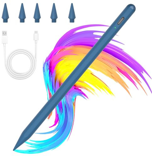 Pennino capacitivo per iPad 2018-2025, con rilevamento dell'inclinazione e rigetto del palmo e alta precisione, per iPad 11/10/9/8/7/6, Pro 11/12.9/13 M4, Mini 6/5, Air 5/4/3/M2 (Marine)