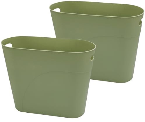 Caxmtu Small Bathroom Bin Trash Can Plastic Bathroom Wastebasket 10 Litres Slim Garbage Container Bin with Handle for Home Kitchen Bedroom Office, Green, 2 Pack