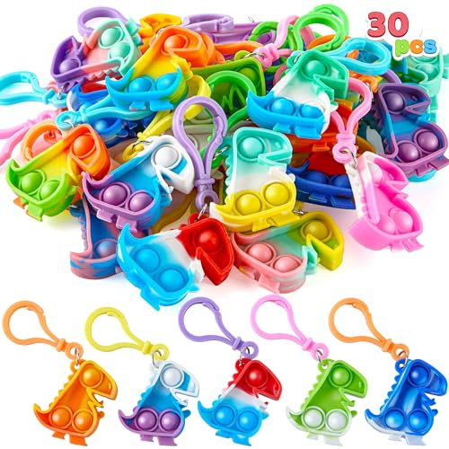 JOYIN 30 Stück(Dino) Pop-Schlüsselanhänger, Mini-Fidget-Spielzeug, , Partygeschenke für Kinder von 4–8, Popit Keychain für Kinder Jungen Mädchen Mitgebsel Kindergeburtstag