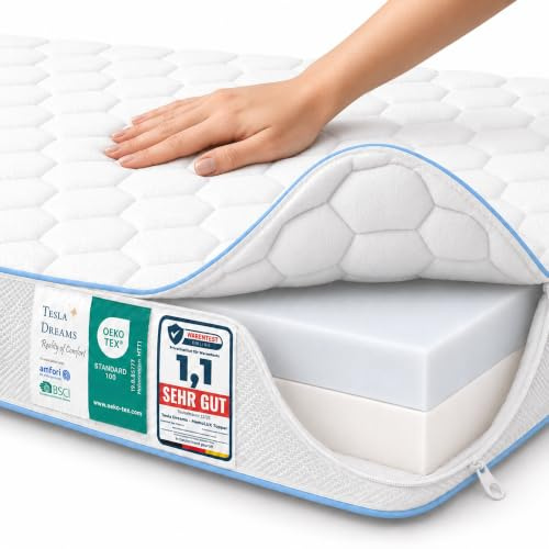 Tesla Dreams MemoLUX Premium Topper & Matratzentopper 180x200cm – 12 cm Visco-Memoryschaum + Komfortschaum – druckentlastend & ergonomisch – Matratzenauflage – ÖKO-TEX Zertifiziert