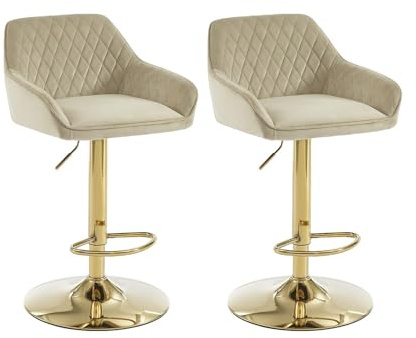 Vente-unique - Barhocker Tavoa - Stoff Beige 50 cmx53 cm | Robustes Metallgestell | Gepolsterte Sitzfläche für mehr Komfort