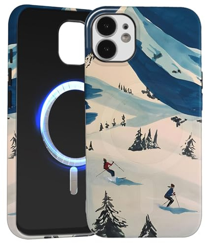 Vxinvnoi Magnetische Handyhülle für iPhone 12/iPhone 12 Pro 6,1 Hülle, Kompatibel mit MagSafe, Aesthetic Skifahren Winter Muster Mädchen Case, Dünn Silikon + PC Stoßfeste Schutzhülle Cover, Skigebiet