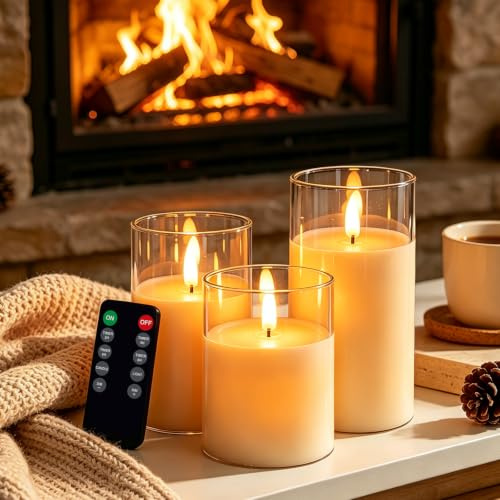 NICE POINT LED Kerzen Wiederaufladbar 3er Set, Fernbedienung, Timer, USB-C, Dimmbar