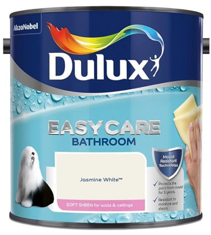 Jasmine White Dulux Easycare Bathroom Soft Sheen Paint 2.5L – Moisture & Steam Resistant, Mould Protection, Washable Durable Finish for Bathroom Walls & Ceilings