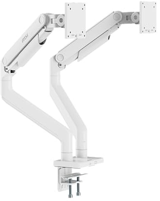 MSI MAG MT201DW - Premium Heavy Duty Dual Monitor Stand Arms, 17-45 Support, VESA Compatible, Adjustable Spring Assisted Mount, 44 lbs per Screen, Clamp & Grommet, Quick Release Plate - Black