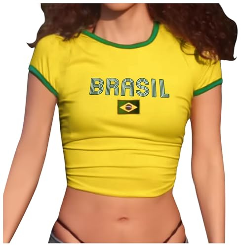 T-Shirts bébé pour Haut pour Femme brésil Haut Court t-Shirts Graphiques t-Shirts pour Femmes Vintage années 90 Chemises Streetwear Tee Shirt Fleuri Bijoux Amoureux Couple