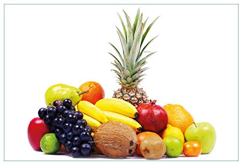 Wallario Küchenrückwand selbstklebend 90 x 60 cm, Motiv: Gemischtes Obst aus Aller Welt - Exotische Obstsammlung | Spritzschutz abwischbar & pflegeleicht
