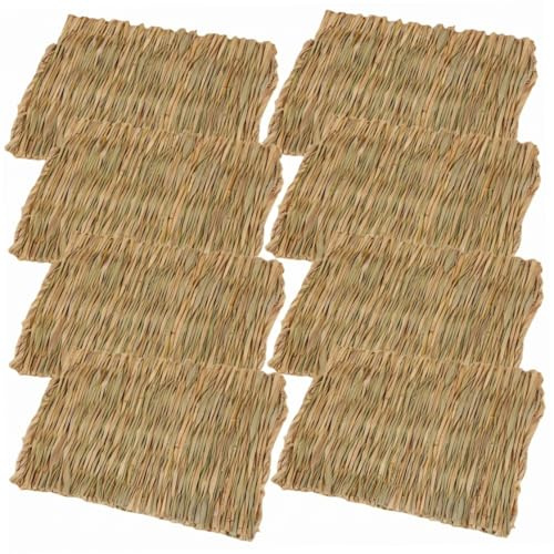 Ameble 8 Alfombrillas de Paja comestibles Naturales para Jaula de Conejo, Tejidas a Mano, Suaves Almohadillas de Descanso y masticación para Mascotas pequeñas, Camas de Conejo para cobayas, hámsteres