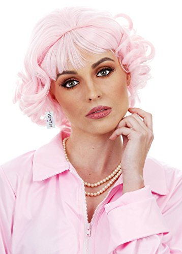 ALLAURA Compatible with Pink Ladies Costume – Short Curly Pink Wig for Women – 50s Frenchie Character Wig for Grease Cosplay, Retro Parties, Themed Events, Halloween, Rockabilly, Vintage Looks