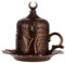 DEMMEX Tazza da caffè turca greca araba – Tazza in porcellana da 70,9 g, supporto in metallo zama resistente, coperchio e piattino, con incisione a tulipano, stile ottomano, regalo autentico per gli