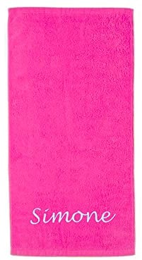 S< XXL Strandtuch personalisiert - 100x200 - Saunatuch - 100% Baumwolle - Stickerei - Strandtuch mit Name Bestickt (Fuchsia)