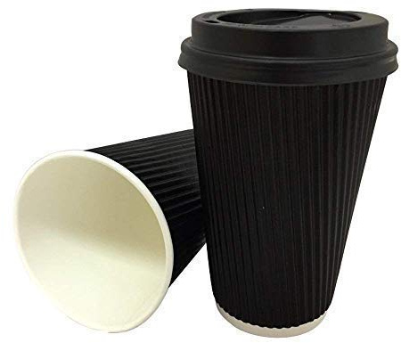 We Can Source It Ltd - 50 x 16oz Black Ripple Paper Cups - Double Wall Insulated Hot Drink Coffee Cups - Takeaway Serving Cup for Tea, Coffee and Soup - Disposable Glass for Cafe, Office, Restaurants